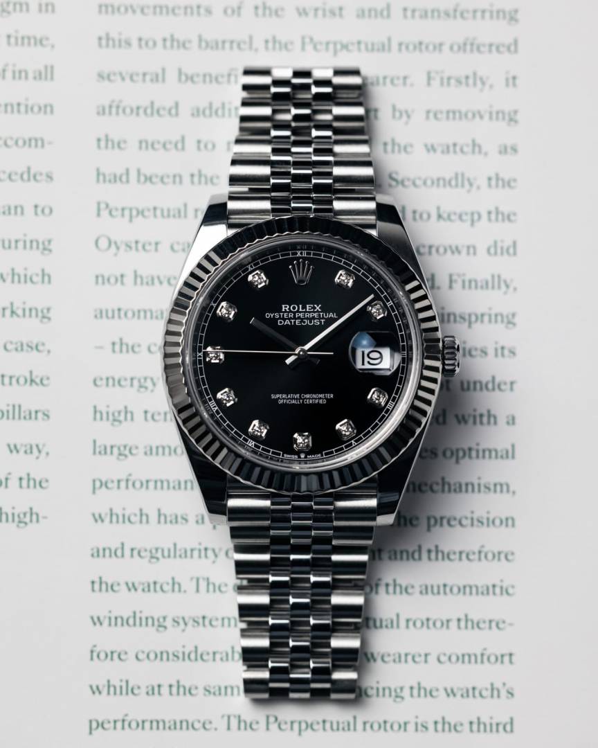 Rolee_x Oyster Perpetual Date Just Diamond Silver-Black-Diamond