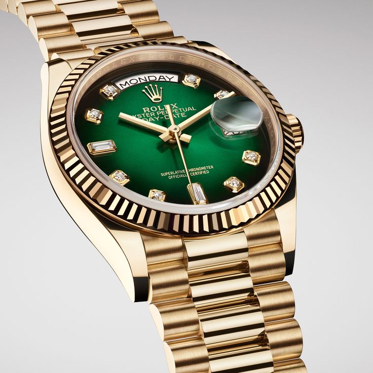 Rolee_x Oyster Perpetual Day Date Diamond Gold-Green 40 Battery