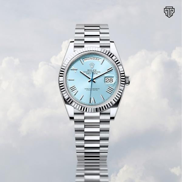 R_OLEX OYSTER PERPETUAL DAY DATE 40 BATTER SILVER - SKYBLUE