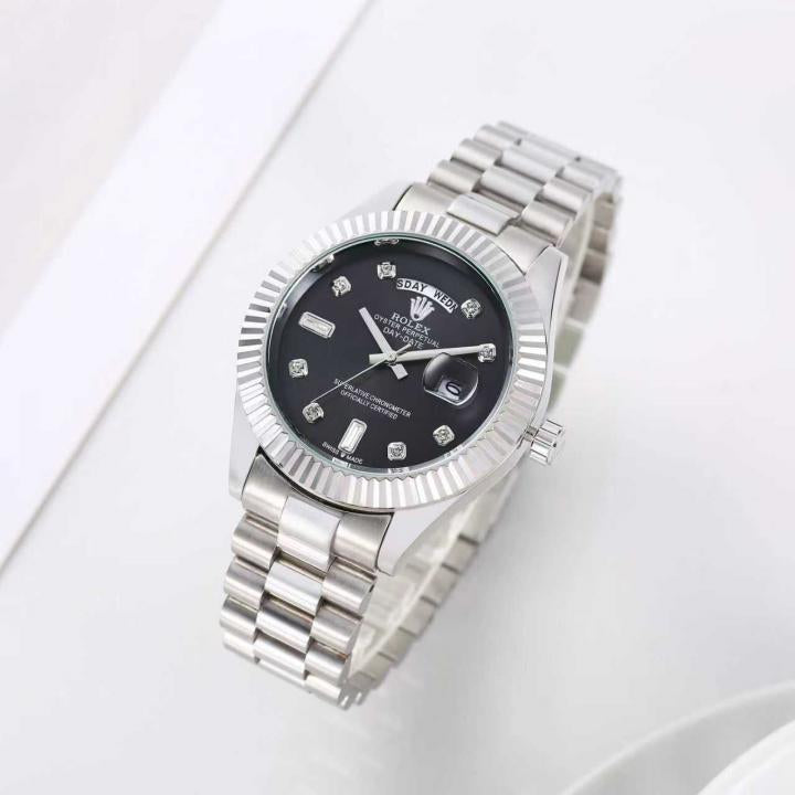R_OLEX OYSTER PERPETUAL DAY DATE DIMOND 2TON SILVER - BLACK 40 BATTERY