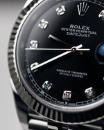 Rolee_x Oyster Perpetual Date Just Diamond Silver-Black-Diamond