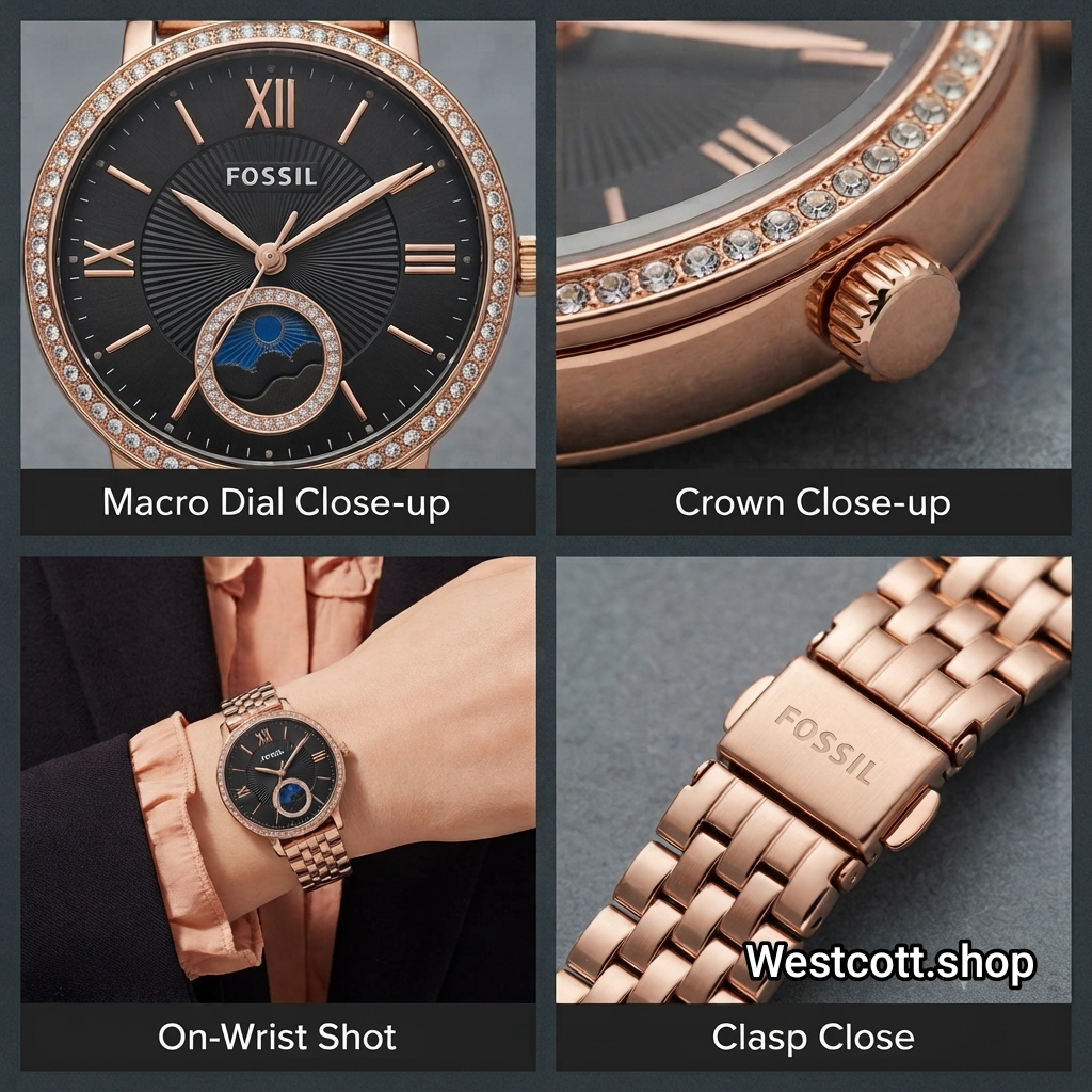 Fossii_l Jacqueline Sun Moon Multifunction Rose Gold Black