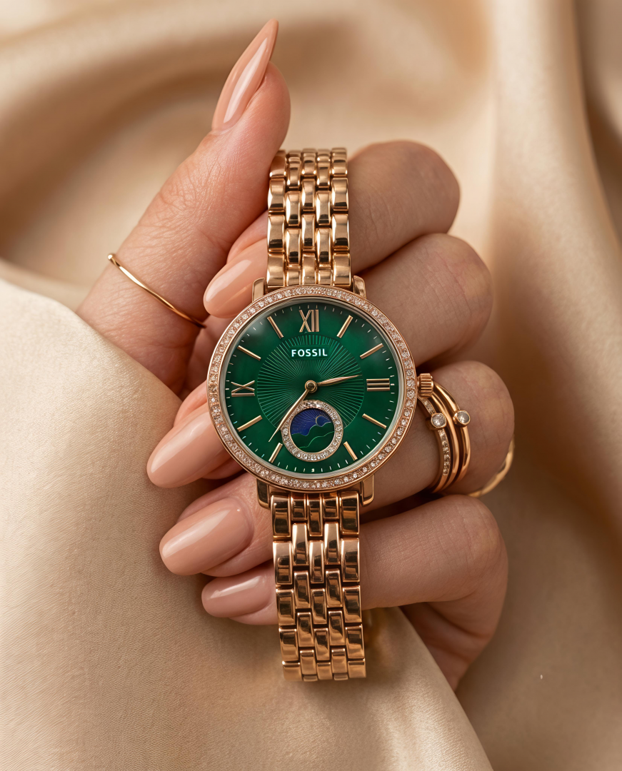 Fossii_l Jacqueline Sun Moon Multifunction Rose Gold Green